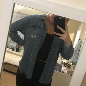 Distressed denim top